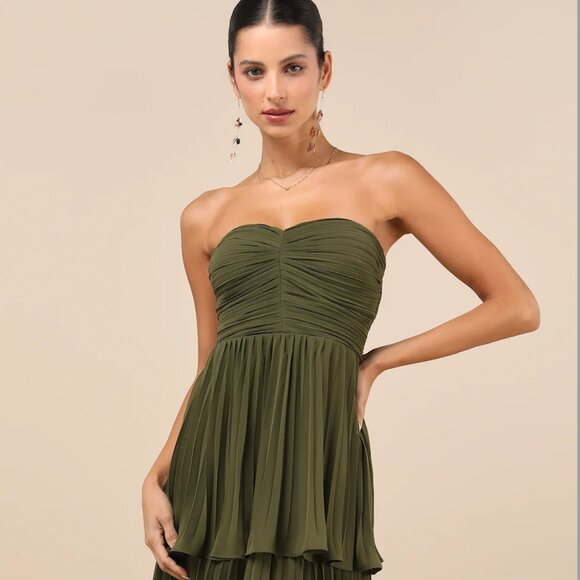 Lulus Dresses & Skirts - Lulus Olive Green Strapless Tiered Maxi Dress | Size S | Worn Once